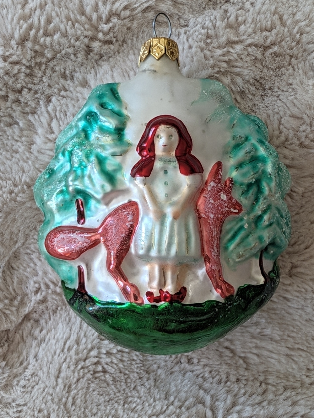 Vintage Red Riding Hood Blown Glass Ornament